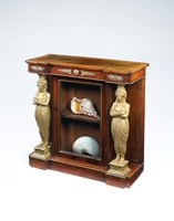 A Regency Period Rosewood Satinwood and Carved Giltwood Side Cabinet