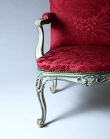 A PAIR OF GEORGE III BLUE AND WHITE PAINTED ARMCHAIRS  From Easton Neston House Attributed to John Cobb