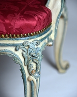 A PAIR OF GEORGE III BLUE AND WHITE PAINTED ARMCHAIRS  From Easton Neston House Attributed to John Cobb