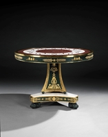A NINETEENTH CENTURY INLAID MARBLE, BRONZED AND ORMOLU MOUNTED CENTRE TABLE