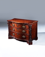 A PAIR OF GEORGE II PERIOD SERPENTINE FRONTED MAHOGANY COMMODES ATTRIBUTED TO THE WORKSHOP OF WILLIAM VILE OR WILLIAM HALLETT THE CARVING POSSIBLY BY JOHN BOSON