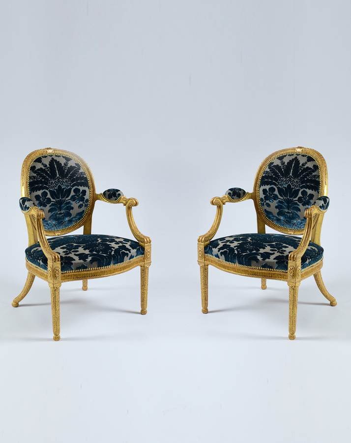 A Fine Pair of George III Period Giltwood Armchairs attributed to John Linnell