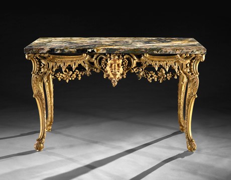 A GEORGE II GILTWOOD CONSOLE TABLE