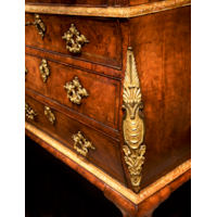 A George II Burr Walnut Parcel-Gilt and Gilt Bronze Mounted Bureau Bookcase In the manner of Giles Grendey
