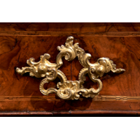 A George II Burr Walnut Parcel-Gilt and Gilt Bronze Mounted Bureau Bookcase In the manner of Giles Grendey
