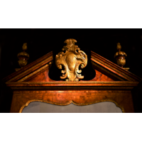A George II Burr Walnut Parcel-Gilt and Gilt Bronze Mounted Bureau Bookcase In the manner of Giles Grendey
