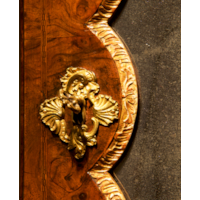 A George II Burr Walnut Parcel-Gilt and Gilt Bronze Mounted Bureau Bookcase In the manner of Giles Grendey
