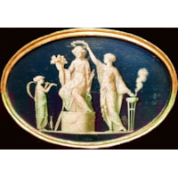 A George III Satinwood Marquetry Giltwood and Composition Demi-Lune Side Table 