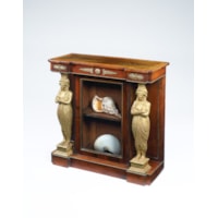 A Regency Period Rosewood Satinwood and Carved Giltwood Side Cabinet