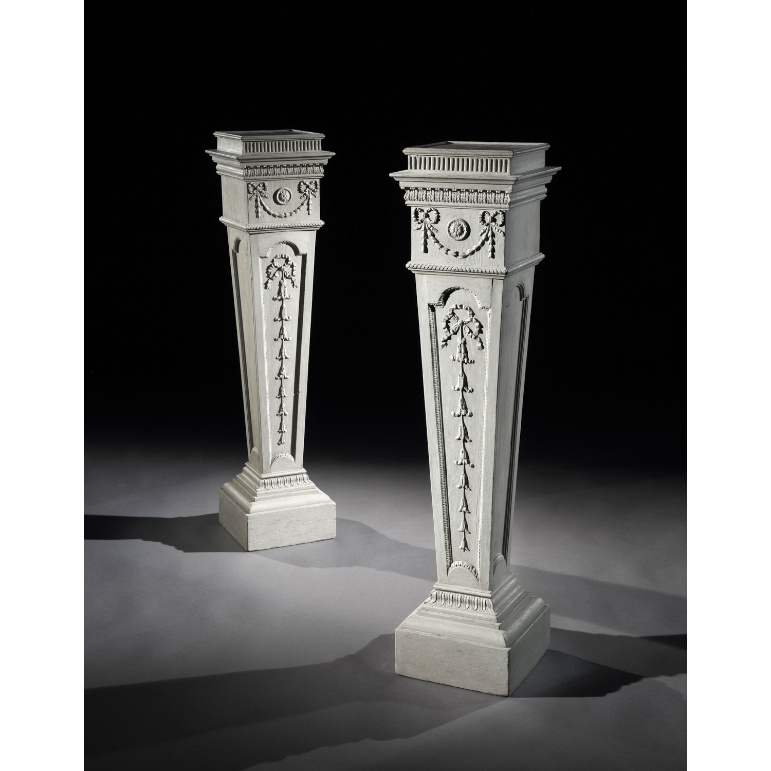A Pair of George III Period White Painted Pedestals Attributed to Robert Adam