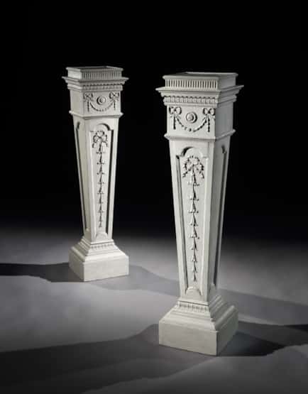 A Pair of George III Period White Painted Pedestals Attributed to Robert Adam