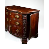 A PAIR OF GEORGE II PERIOD SERPENTINE FRONTED MAHOGANY COMMODES ATTRIBUTED TO THE WORKSHOP OF WILLIAM VILE OR WILLIAM HALLETT THE CARVING POSSIBLY BY JOHN BOSON