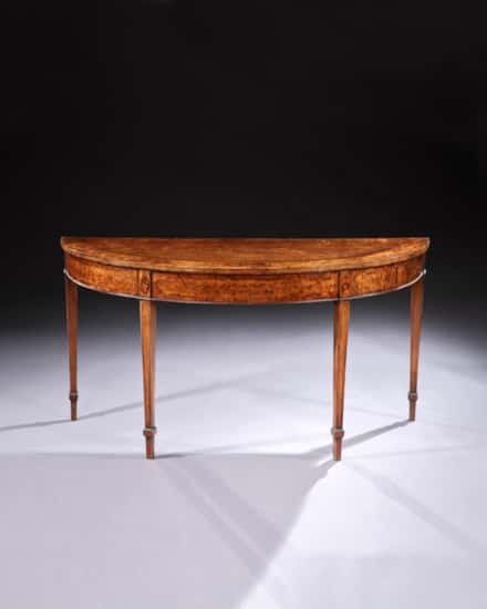 A Pair of George III Period Mahogany And Burr Yew Wood Semi Elliptical Side Tables