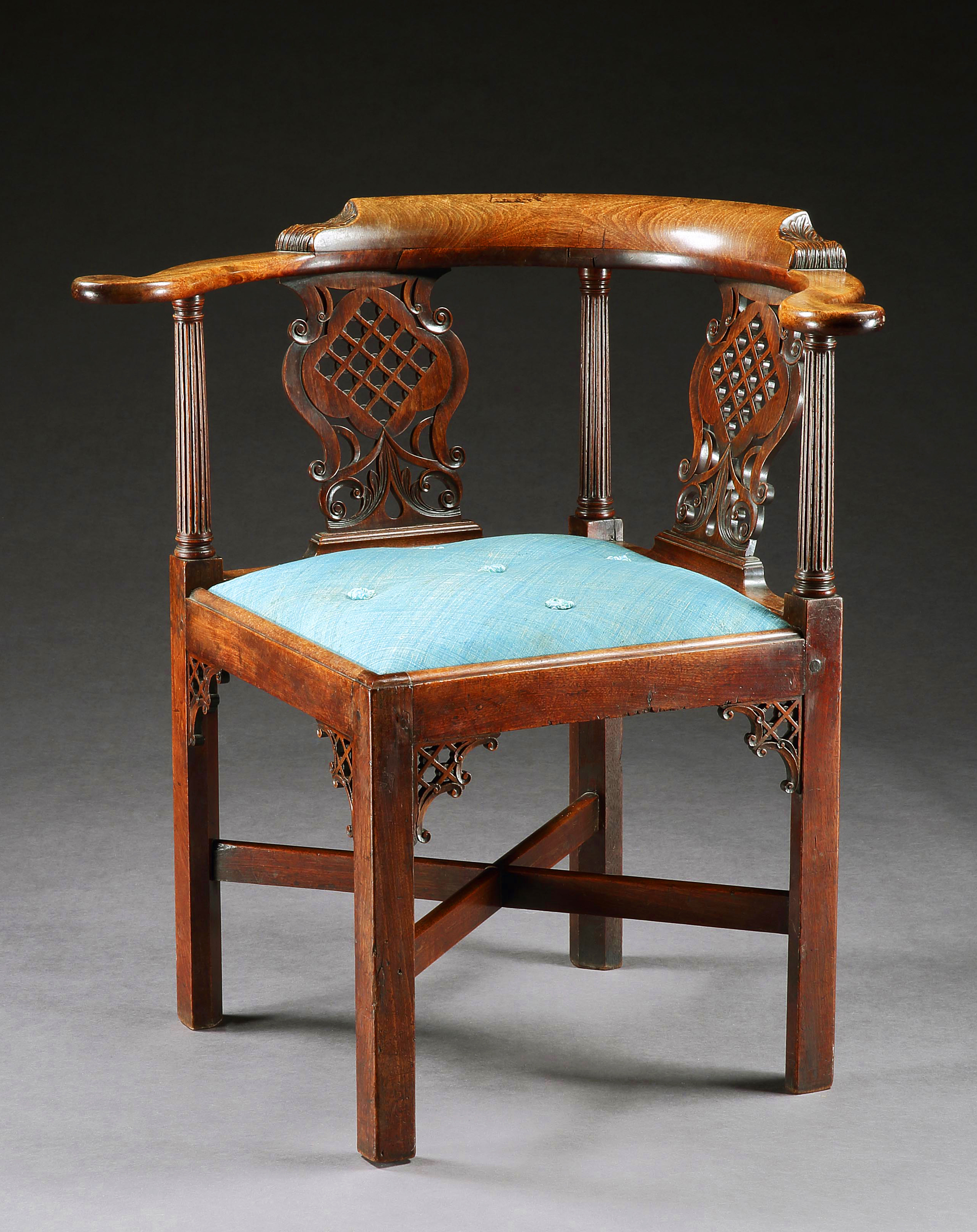 A George II Period Carved Mahogany Corner Chair