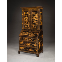 A RARE GEORGE II PERIOD LACQUER BUREAU CABINET