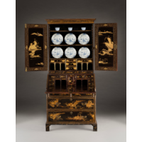A RARE GEORGE II PERIOD LACQUER BUREAU CABINET