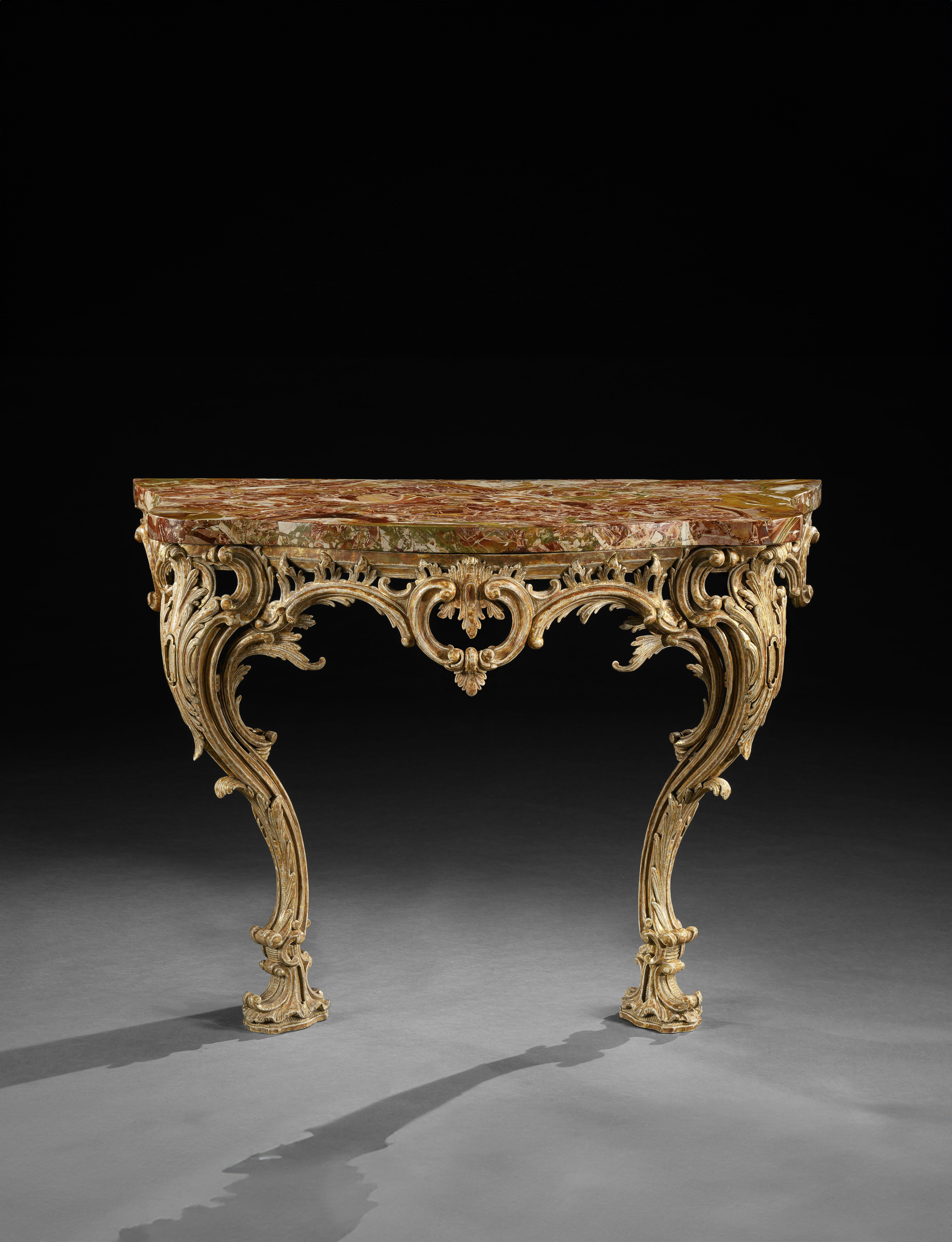 A Rare George III Period Carved and Giltwood Console Table with Original Sicilian Jasper Marble top