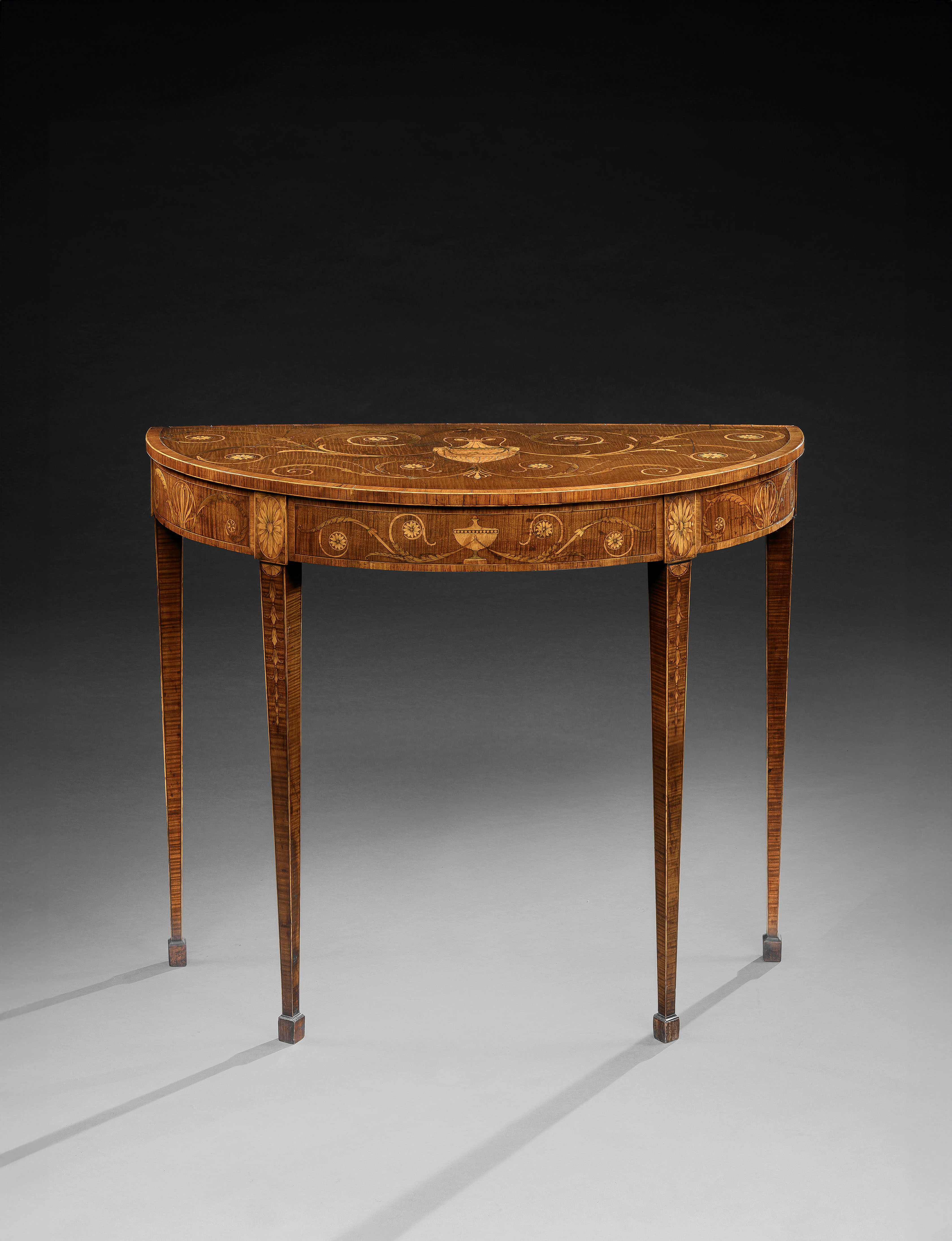 A George III Period Marquetry Demi Lune Side Table