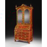 A GEORGE I PERIOD SCARLET AND GILT JAPANNED BUREAU CABINET