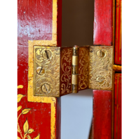 A GEORGE I PERIOD SCARLET AND GILT JAPANNED BUREAU CABINET