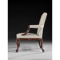 A PAIR OF GEORGE III PERIOD MAHOGANY GAINSBOROUGH ARMCHAIRS