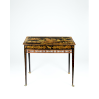 A Regency Period Japanned Centre Table with Bamboo Frieze