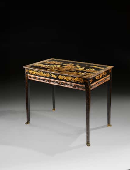 A Regency Period Japanned Centre Table with Bamboo Frieze