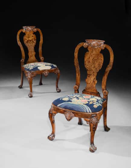 A PAIR OF GEORGE II BURR WALNUT SIDE CHAIRS Attributed to Giles Grendey