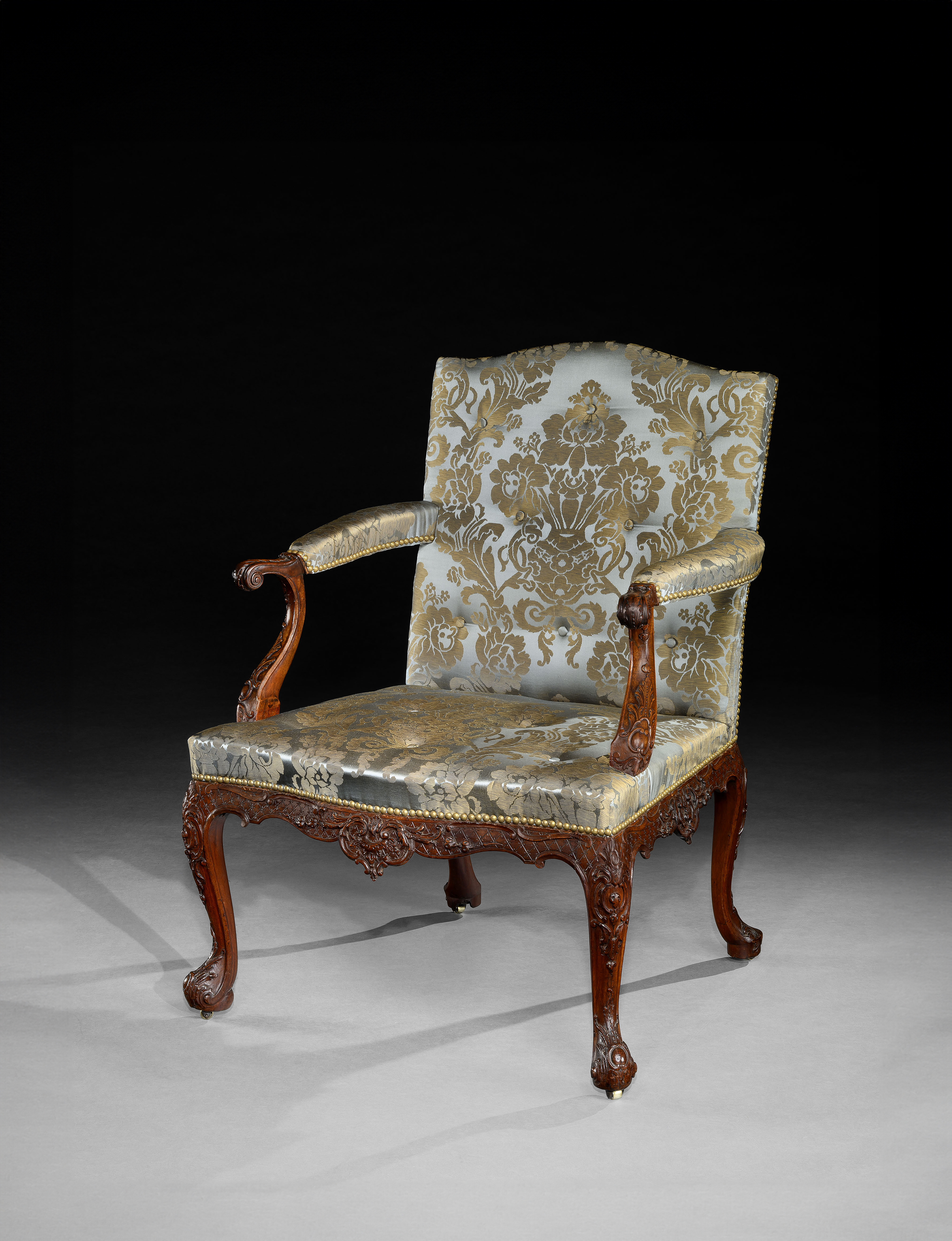 A George II Period Mahogany Gainsborough Armchair, Attributed to Paul Saunders