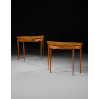 A Pair of George III Period Satinwood Marquetry Tables, Attributed to Thomas Chippendale Junior