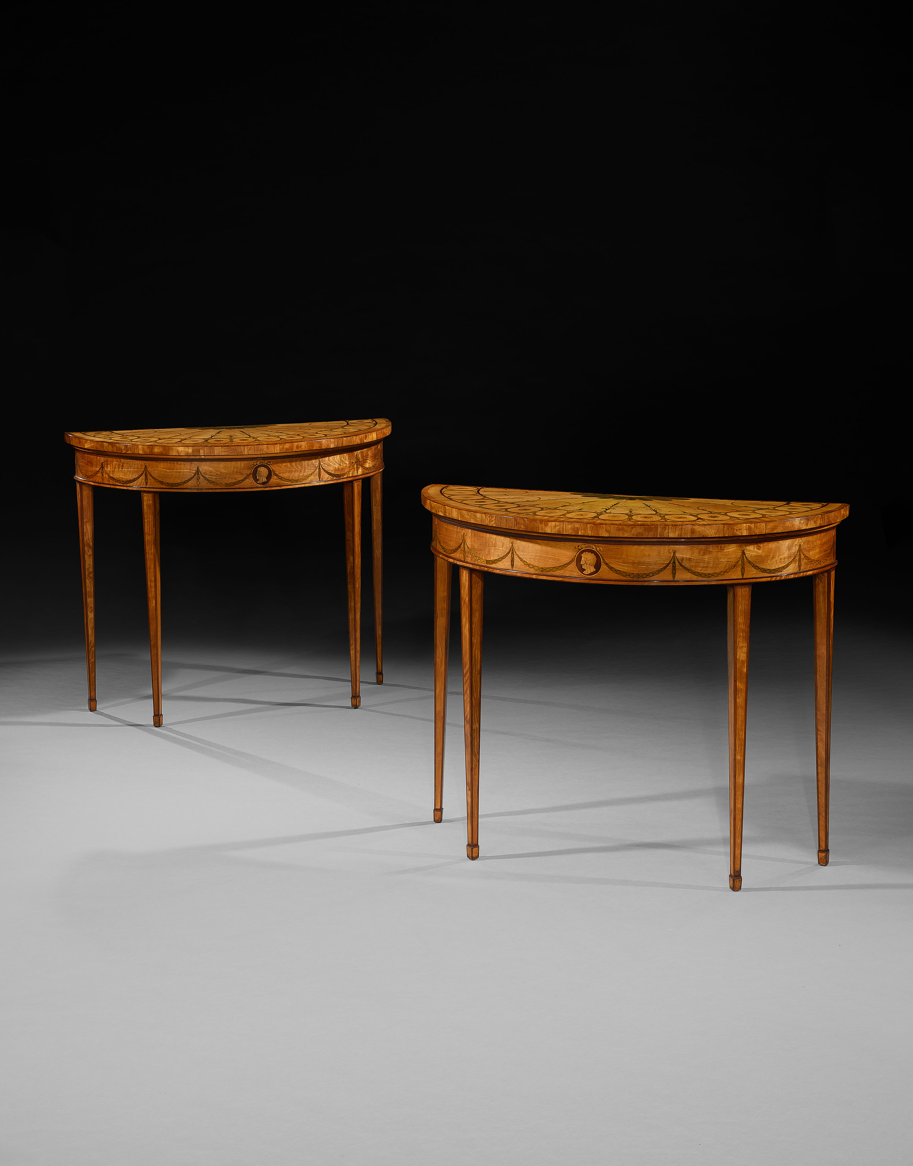 A Rare Pair of George III Period Satinwood Marquetry Tables, Attributed to Thomas Chippendale Junior