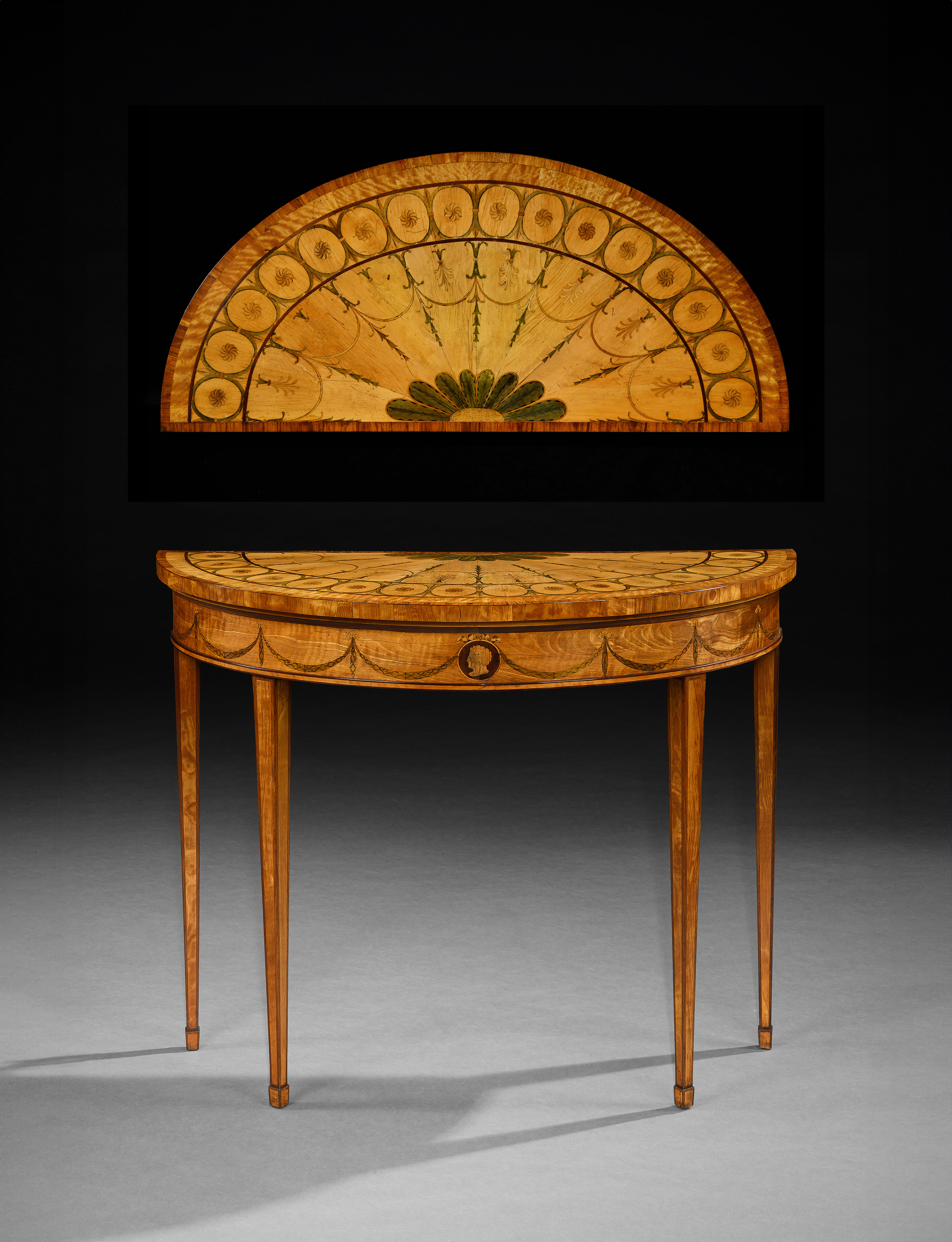 A Pair of George III Period Satinwood Marquetry Tables, Attributed to Thomas Chippendale Junior