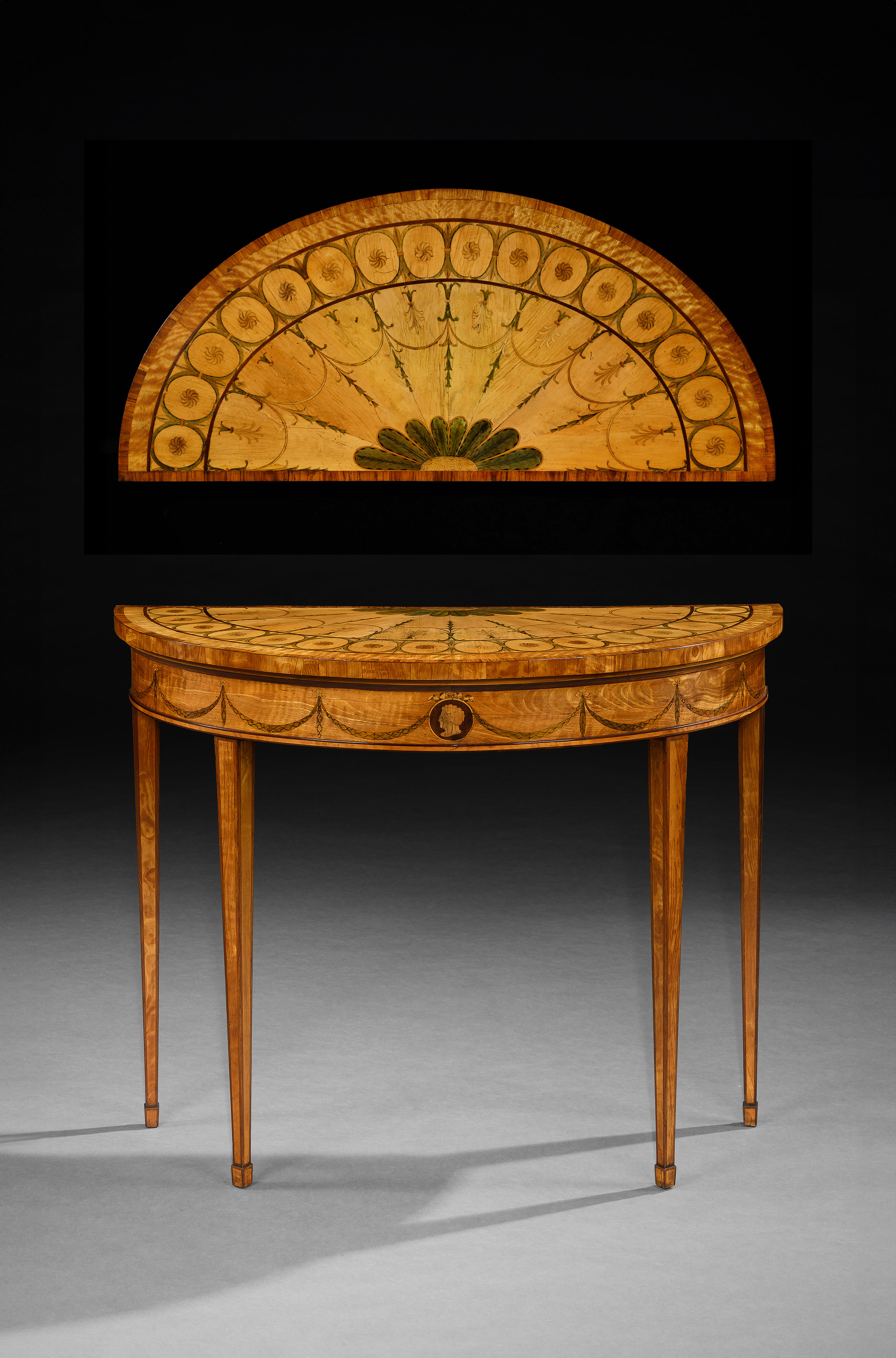 A Pair of George III Period Satinwood Marquetry Tables, Attributed to Thomas Chippendale Junior