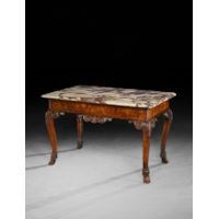 A George II Period Carved Walnut Side Table  with Breccia Marble Top