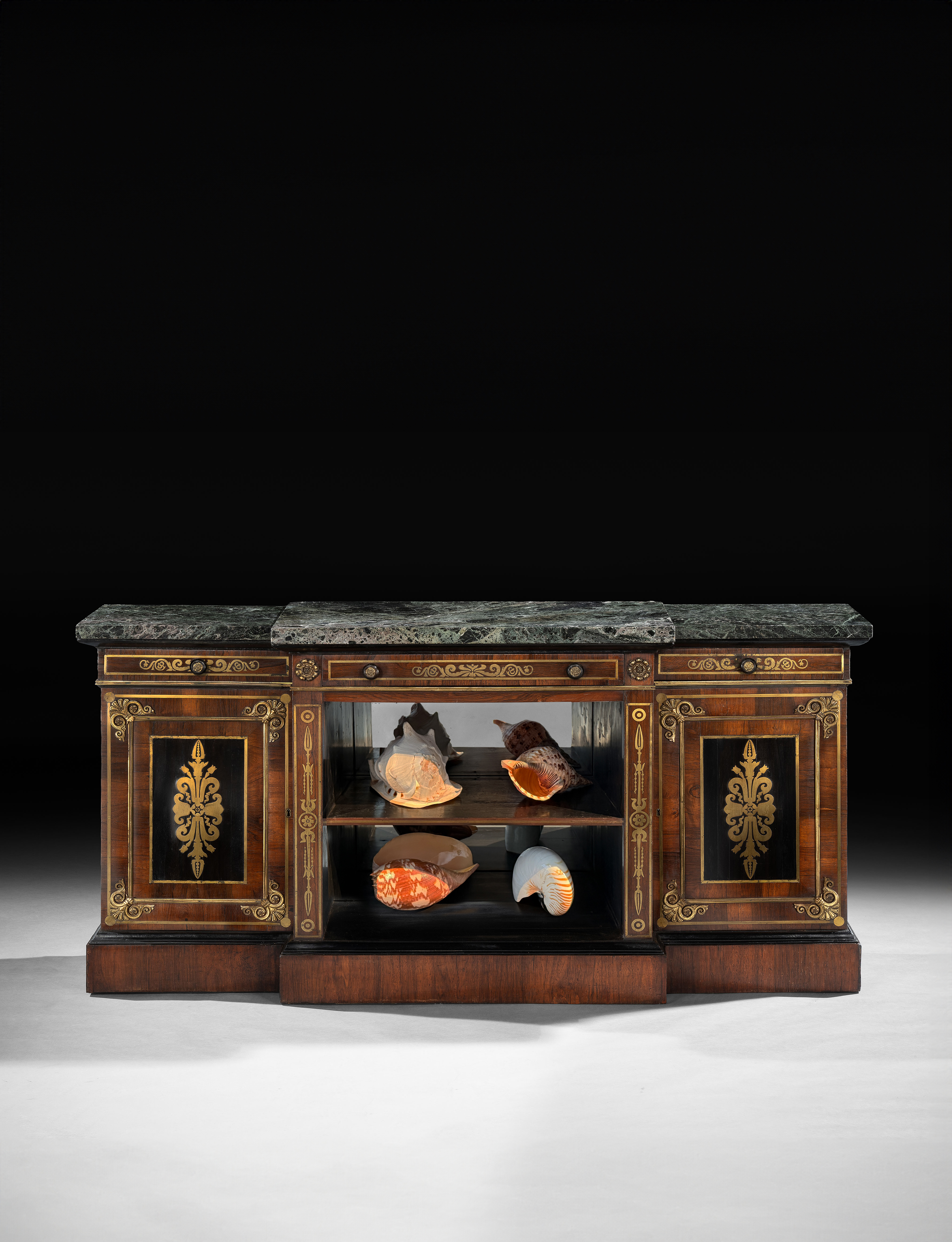  A REGENCY ROSEWOOD AND BRASS INLAID SIDE CABINET, Attributed to George Bullock