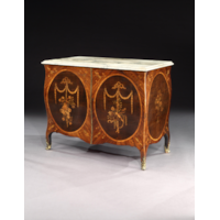 A Pair of George III Marquetry Bombe Commodes Attributed to Mayhew and Ince