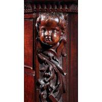 A PAIR OF GEORGE II PERIOD SERPENTINE FRONTED MAHOGANY COMMODES ATTRIBUTED TO THE WORKSHOP OF WILLIAM VILE OR WILLIAM HALLETT THE CARVING POSSIBLY BY JOHN BOSON