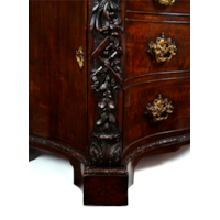 A PAIR OF GEORGE II PERIOD SERPENTINE FRONTED MAHOGANY COMMODES ATTRIBUTED TO THE WORKSHOP OF WILLIAM VILE OR WILLIAM HALLETT THE CARVING POSSIBLY BY JOHN BOSON